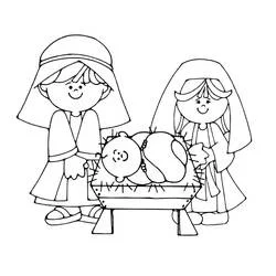 Coloriage Marie et Joseph encadrant la crèche