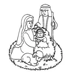 Coloriage Marie tenant l'enfant, agneau aux pieds