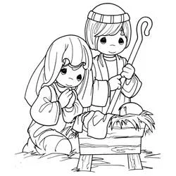 Coloriage Marie en prière, Joseph au bâton de berger