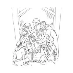 Coloriage Crèche avec la Sainte Famille et les bergers