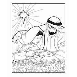 Coloriage Marie et Joseph penchés sous une étoile