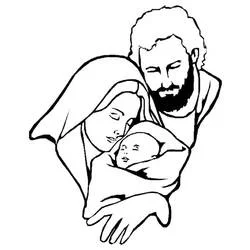 Coloriage Marie et Joseph enlacés, yeux fermés