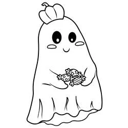 Coloriage Fantôme Halloween tenant des bonbons Coloriage Fantôme Halloween tenant des bonbons