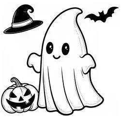 Coloriage Fantôme Halloween avec citrouille et chapeau de sorcière Coloriage Fantôme Halloween avec citrouille et chapeau de sorcière