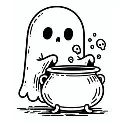 Coloriage Fantôme Halloween remuant un chaudron Coloriage Fantôme Halloween remuant un chaudron