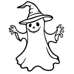 Coloriage Fantôme Halloween portant un chapeau de sorcière Coloriage Fantôme Halloween portant un chapeau de sorcière
