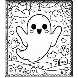 Coloriage Fantôme Halloween flottant entouré de petits fantômes Coloriage Fantôme Halloween flottant entouré de petits fantômes