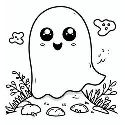 Coloriage Fantôme Halloween mignon parmi les plantes Coloriage Fantôme Halloween mignon parmi les plantes