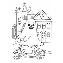 Coloriage Fantôme Halloween en trottinette dans la ville Coloriage Fantôme Halloween en trottinette dans la ville