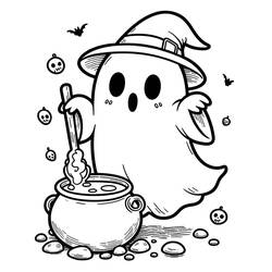 Coloriage Fantôme Halloween remuant un chaudron de sorcière Coloriage Fantôme Halloween remuant un chaudron de sorcière