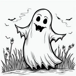Coloriage Fantôme Halloween flottant au-dessus de l'herbe Coloriage Fantôme Halloween flottant au-dessus de l'herbe