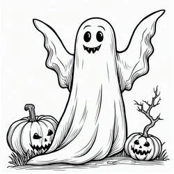Coloriage Fantôme Halloween entre deux citrouilles Coloriage Fantôme Halloween entre deux citrouilles