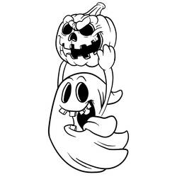 Coloriage Fantôme Halloween tenant une citrouille effrayante Coloriage Fantôme Halloween tenant une citrouille effrayante