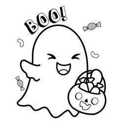 Coloriage Fantôme Halloween tenant un panier de bonbons Coloriage Fantôme Halloween tenant un panier de bonbons