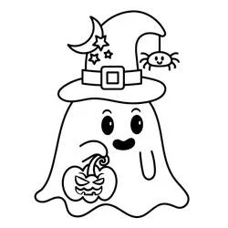 Coloriage Fantôme Halloween avec chapeau de sorcière et citrouille Coloriage Fantôme Halloween avec chapeau de sorcière et citrouille