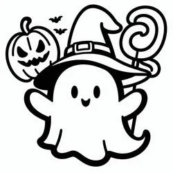 Coloriage Fantôme Halloween avec chapeau de sorcière Coloriage Fantôme Halloween avec chapeau de sorcière