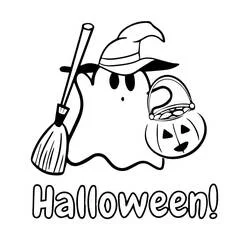 Coloriage Fantôme Halloween avec chapeau de sorcière et panier citrouille Coloriage Fantôme Halloween avec chapeau de sorcière et panier citrouille