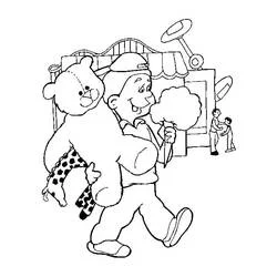 Coloriage Garçon avec un ours en peluche à la fête foraine