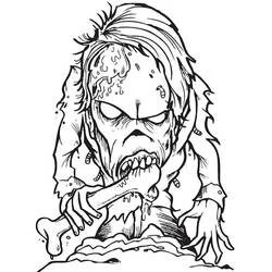 Coloriage Zombie effrayant avec os et vêtements en lambeaux
