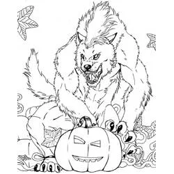 Coloriage Loup-garou avec citrouille d'Halloween