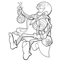 Coloriage Squelette d'Halloween avec fioles de potion