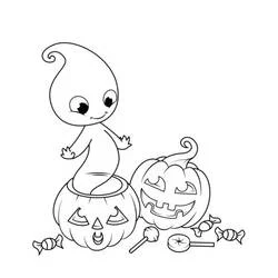 Coloriage Fantôme mignon sortant d'une citrouille