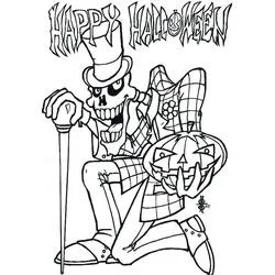 Coloriage Joyeux Halloween avec squelette et citrouille