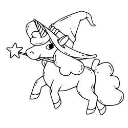 Coloriage Licorne d'Halloween avec chapeau de sorcière