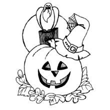 Coloriage Citrouille d'Halloween avec corbeau et chapeau de sorcière