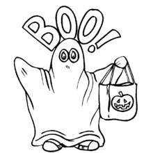 Coloriage Fantôme criant Bouh avec son sac de bonbons