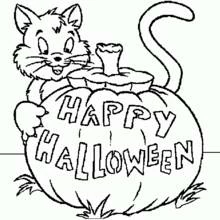 Coloriage Chat perché sur une citrouille Happy Halloween