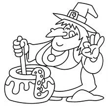 Coloriage Sorcière touillant son chaudron