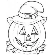 Coloriage Citrouille d'Halloween coiffée d'un chapeau de sorcière