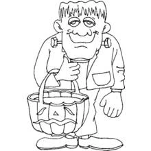 Coloriage Frankenstein tenant un panier citrouille