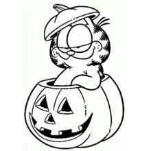 Coloriage Garfield sortant d'une citrouille d'Halloween