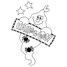 Coloriage Fantôme tenant une banderole Halloween
