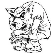 Coloriage Loup-garou féroce accroupi en habits déchirés