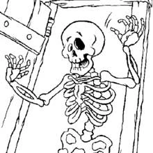 Coloriage Squelette surgissant d'un cercueil en bois