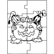 Coloriage Donald et Dingo avec une citrouille puzzle