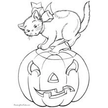 Coloriage Chaton assis sur une citrouille sculptée Coloriage Chaton assis sur une citrouille sculptée