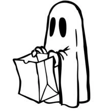Coloriage Fantôme au drap flottant et sac d'Halloween