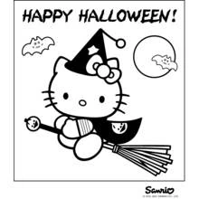 Coloriage Hello Kitty sur un balai à citrouille souriante Coloriage Hello Kitty sur un balai à citrouille souriante