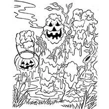 Coloriage Monstre du marais avec un seau citrouille