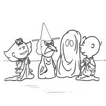 Coloriage Charlie Brown et ses amis en costumes d'Halloween