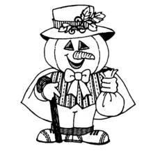 Coloriage Citrouille déguisée en gentleman avec canne et sac