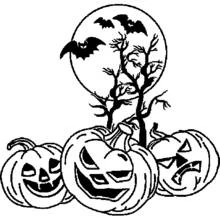 Coloriage Trois citrouilles d'Halloween sous une pleine lune