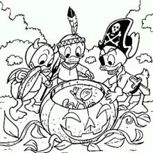 Coloriage Les neveux de Donald fêtent Halloween
