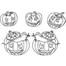 Coloriage Citrouilles d'Halloween avec des souris qui sortent