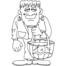 Coloriage Monstre de Frankenstein avec panier de bonbons