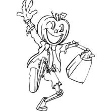 Coloriage Épouvantail à tête de citrouille avec un sac de bonbons